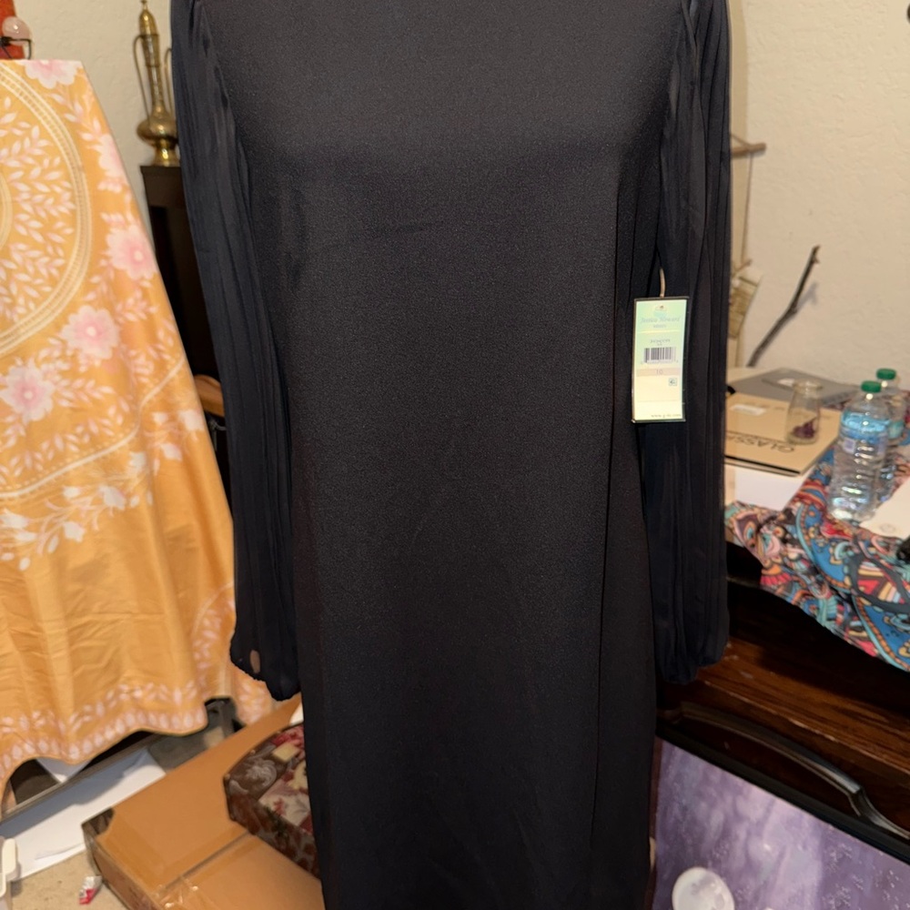 Jessica Howard Black Sheath Dress with Bishop Sleeves